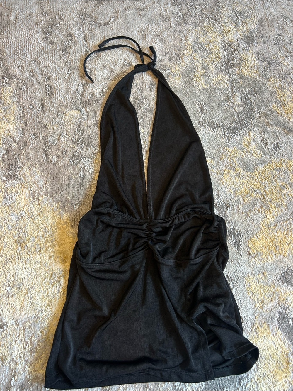 Leg Avenue Black Halter Ruched Plunge Top